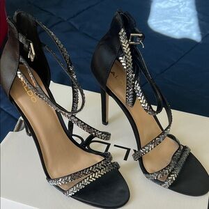 Aldo Black and Silver Strappy Heels